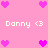 Pixelated pink background with repeated heart symbols and text "Danny <3" in white pixel font.