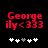 Red pixelated text "George illy<333" on black background with white and gray star icons below, two states show different star arrangements.
