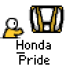 A contact sheet of 10 animated frames showing a yellow stick figure next to various Honda logo variations with "Honda Pride" text below each frame.