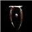 A pixelated metallic shield with a central circular emblem on black background.