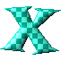 Two identical 3D-rendered X-shaped icons with teal and light cyan checkered patterns, positioned side-by-side on a gray background.