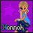 A 4x3 contact sheet of a pixel art animated icon featuring a blonde cartoon woman in blue top and dark pants crouching against purple starry background with "Hannah" text below her, showing frame-by-frame animation changes.