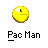 Yellow Pac-Man character with open mouth in various states including eating cherries, collecting dots, and interacting with blue ghosts, with score indicators 100 and 500.