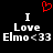 Red pixelated heart symbol above white text reading "I Love Elmo <33" on black background.
