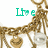 Animated icon with turquoise text changing from 'Live' to 'Laugh' over a gold chain necklace with heart and pearl charms.