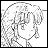 A 48x48 pixel buddy icon featuring a grayscale anime-style character on the left and text elements on the right, displayed as a contact sheet with two frames.