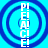 Four identical vertical text strips reading "PI! E! AI! CI! E!" on a cyan background with blue concentric circles, arranged in a