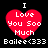 Red heart-shaped icon with white text "I Love You Soo Much" and "Bailee(333)" on black background, two variations of pixelation visible.