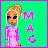 Pixelated 256x256 static icon featuring a blonde female character in pink pajamas with blue accents against a bright green background, accompanied by large pink letters M, A, C on the right side.
