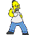 Four pixelated frames of a yellow-skinned cartoon character in blue jeans and white tank top, showing sequential arm movements against gray background.