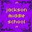 Purple background with black crack-like patterns and yellow text reading "jackson middle school" in four quadrants, each surrounded by small quotation marks.