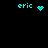 Four cyan pixelated 'eric' text icons on black background with heart, starburst, and dot cluster animations.