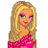Pixelated cartoon character with blonde hair and pink dress on white background, paired with pixelated text on bright pink backgrounds in a 2x2 contact sheet layout.