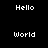 Black background with white pixelated text reading 'Hello' at the top and 'World' below it.