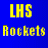 Blue background with yellow pixelated text reading 'LHS Rockets OUT OF THIS WORLD!' arranged in two