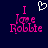 Pixelated text 'I Love Robble' in pink with a white heart symbol above, on dark blue background.