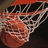 A basketball hoop with a net and ball on the left, red background with white text 'bly' and 'tudlow 15', and a gray on the right