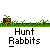 Pixel art animation of a character hunting rabbits on grassy terrain with trees, displaying sequential movement and action.