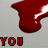 Red liquid droplets on gray background with text "YOU BROKE MY HEART" in red block letters.