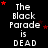 Black background with repeated white text "The Black Parade is DEAD" and scattered red stars, animated to shift positions.