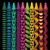 A static pixelated image of vertical color bars with distinct sections of blue, green, purple, yellow, and orange hues arranged side-by-side.