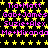 Pixelated text and star patterns repeat across a black background with yellow stars and pink names.