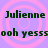 Static image with purple background and pink concentric circles, displaying repeated text 'Julienne' and 'ooh yesssooh yesss' in dark green pixelated font.
