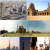 A static composite image showing four distinct landscape scenes arranged in a grid, each with unique architectural and natural elements under varying sky conditions.