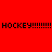 Red background with four identical text blocks reading 'HOCKEY!!!!!!!!' in black pixelated font, each overlaid on a yellow-orange gradient circle.