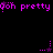 Pixelated text and star shapes in bright pink on black background, with animated star trails.