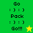 Pixelated green and yellow displays text 'Go', ':)', ':)', 'Pack', 'Go!!!' with star symbols in two states