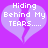 Two identical pixelated heart shapes with a vertical crack, each containing white text on purple background.