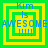 Four identical pixelated display "Kim Is AWESOME !!!!" text over layered green and yellow squares with blue text