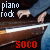 Pixelated image showing a piano keyboard with hands playing, text "piano rock" in white and "50:0" in red.