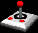 A 3D-rendered joystick with a red ball top and four red buttons on a white base, shown in multiple views against black backgrounds.
