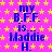 Static image with bright pink background covered in yellow stars, displaying repeated blue text reading "my B.F.F. is... Maddie H." in pixelated font.