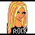 Pixel art contact sheet of a 6-frame animated icon featuring a blonde cartoon woman, her midsection, legs in jeans and sneakers, and glitchy text frames.
