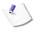 Animated sequence showing a document transforming into a scroll, with blue lines and a purple marker on the paper.