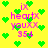 Yellow background with green heart shapes and pink text reading 'ix', 'heartx', 'youxx', '354' in pixelated style.