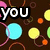 A static image with a dark brown background featuring colorful circles and rings, overlaid with bold white text reading "you spin my head right round" in a pixelated style.