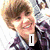 A pixelated collage featuring a person with light brown hair in two poses, a 'LOVE' , and text reading 'JUSTINN BIEBERR<3'