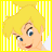 Animated contact sheet of a cartoon character with blonde hair and blue eyes, featuring two frames showing slight facial expression changes against a yellow striped background with text "beleive" and a heart symbol.