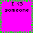 A bright pink square icon with green and gray pixelated border, displaying four identical quadrants each containing 'I <3 someone' text in black.