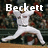 Pixelated image of a baseball player in white uniform mid-pitch with 'Beckett' text overlay on dark background.