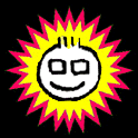 A static cartoon sun icon with a smiling face, yellow and pink spiky rays on black background in three identical frames of an animated contact sheet.