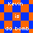 Blue and orange pixelated with text 'Kevin is da bomb' repeated across two states: one with aligned squares, another with rotated diamonds