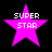 Four identical pink star-shaped icons with white text "SUPER STAR" on a black background, arranged in a