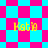 Pixelated yellow text 'Kats' on a pink and cyan checkered background with diamond-shaped patterns.