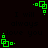 Green pixelated squares and dots form a rotating pattern against a dark background with faint repeated text.