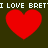 Red heart shapes and repeated text 'I LOVE BRETT' on a dark background with pixelated text and heart outlines.
